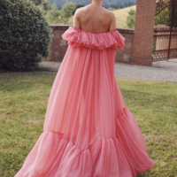 Off Shoulder Pink Chiffon Long Prom Dress - Thumbnail 1