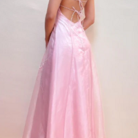 Simple long pink prom dress for party - Thumbnail 2