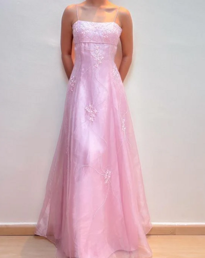 Simple long pink prom dress for party