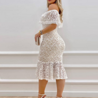 White Lace Sexy One Shoulder Dress - Thumbnail 3