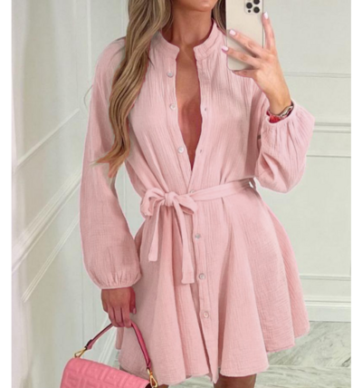 Pink Long Sleeved Casual Dress