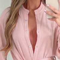 Pink Long Sleeved Casual Dress - Thumbnail 2