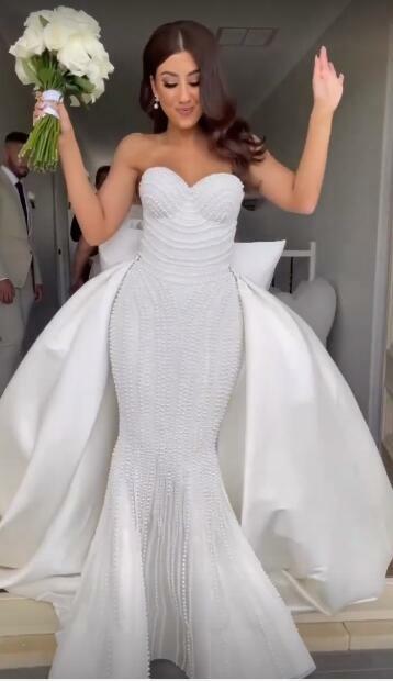 Elegant Wedding Dress, Mermaid Pearls Bridal Dress Bridal Gown