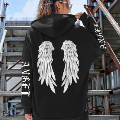 Oversized sweatshirt women's angel wings hoodie - Thumbnail 1