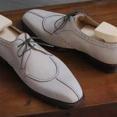 Men’s artisan split toe derbies cream leather handmade shoes