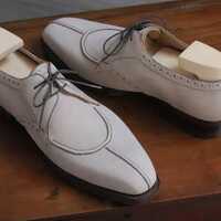 Men’s Artisan Split Toe Derbies Cream Leather Handmade Shoes - Thumbnail 1