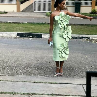 Mint green sheath 3d handmade flowers prom dresses evening gowns formal party gowns