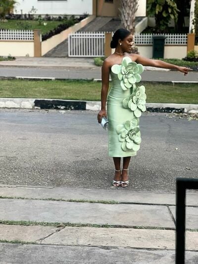 Mint Green Sheath 3D Handmade Flowers Prom Dresses Evening Gowns Formal Party Gowns