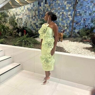 Mint green sheath 3d handmade flowers prom dresses evening gowns formal party gowns