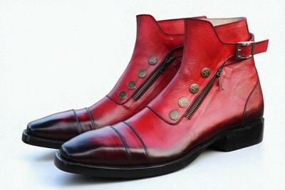 Crafted Leather Classic Red Leather Buckle Jodhpur Boot with Zipper and Button