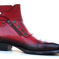 Crafted Leather Classic Red Leather Buckle Jodhpur Boot with Zipper and Button - Thumbnail 1