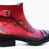Crafted Leather Classic Red Leather Buckle Jodhpur Boot with Zipper and Button - Thumbnail 2