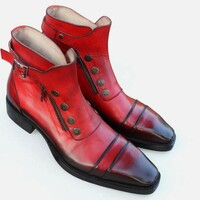Crafted Leather Classic Red Leather Buckle Jodhpur Boot with Zipper and Button - Thumbnail 3