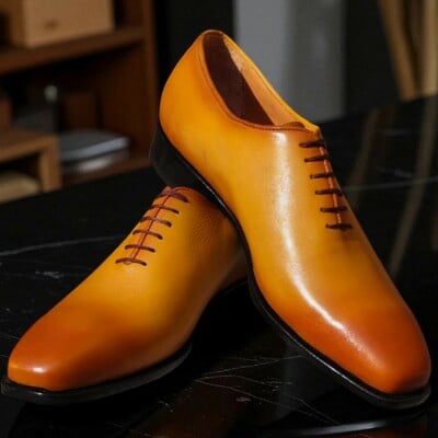 Crafted leather men classic tan leather dress shoes - Thumbnail 2