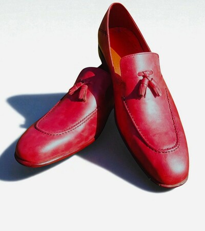 Crafted Leather Classic Men Red Leather Tassel Loafers Dress Shoes