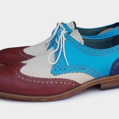 Crafted leather classic multi color leather wingtip oxford dress shoes - Thumbnail 3
