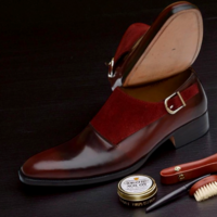 Crafted Leather Men Classic and Luxury Burgundy Patina Calf Suede Leather Monk Strap Dress Shoes - Thumbnail 1