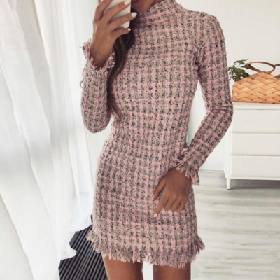 Casual long sleeve pink dress