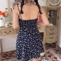 Temperament floral suspender skirt retro petite printed short skirt - Thumbnail 3