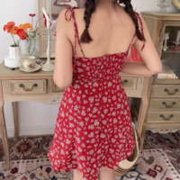 Temperament floral suspender skirt retro petite printed short skirt - Thumbnail 4