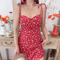 Temperament floral suspender skirt retro petite printed short skirt - Thumbnail 7