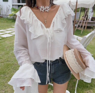 Fashionable casual long-sleeved versatile layered decorative shirt