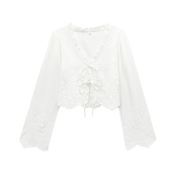 Fashionable simple and versatile hollow embroidered cotton top - Thumbnail 3
