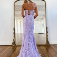 Mermaid Sweetheart Sleeveless Stain Lace Prom Dresses - Thumbnail 1