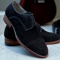 Crafted Leather Handmade Classic Black Suede Leather Oxford Lace up Dress Shoes - Thumbnail 1