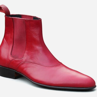 Crafted leather classic red leather handmade mens fashion chelsea dress boot