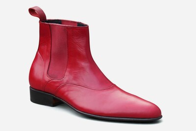 Crafted Leather Classic Red Leather Handmade Mens Fashion Chelsea Dress Boot