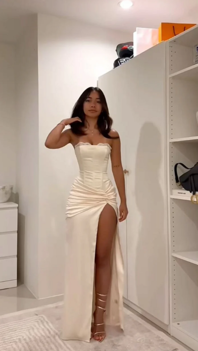 Strapless Sheath Ivory Split Long Prom Dresses