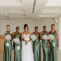 Elegant Sheath Halter Green Backless Long Bridesmaid Dresses Party Dresses  - Thumbnail 1