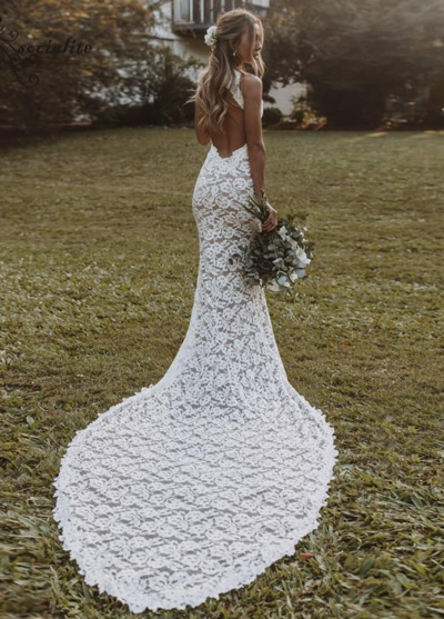 Sexy Backless Boho Lace Wedding Dress For Women