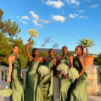 Elegant Sheath Halter Green Backless Long Bridesmaid Dresses Party Dresses  - Thumbnail 2