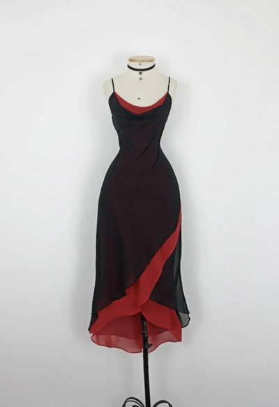 Spaghetti Straps Sheath Chiffon Tea length Party Dresses