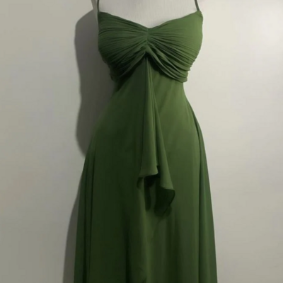A-line green straps chiffon long prom dress - Thumbnail 1