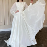 Elegant Modest White A-Line Long Sleeves Prom Dress - Thumbnail 1