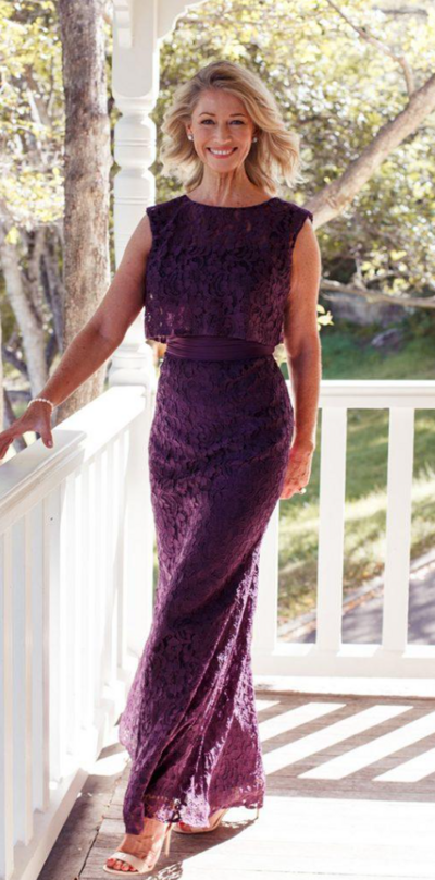 Sheath Purple Lace Mother of Bride Dresses
