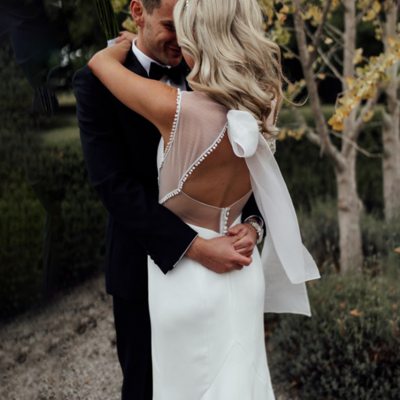 Hollow back sheath sleeveless ribbon white satin wedding dresses