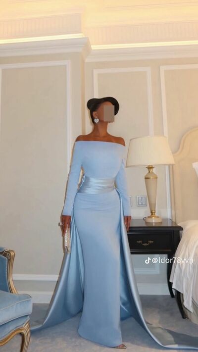 Elegant Sheath Blue Satin Mother Of The Bride/ Groom Dresses Formal Evening Dress
