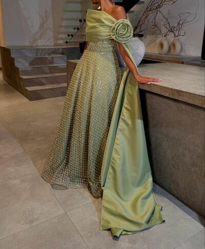 Oliver A Line Sequins Handmade Flower Prom Dresses Evening Gowns Formal Party Gowns