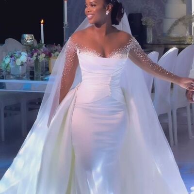 Elegant wedding dress, mermaid long sleeve beading crystals african girls bridal dress bridal gown - Thumbnail 2