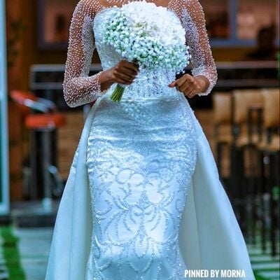 Elegant wedding dress, mermaid long sleeve pearls african girls bridal dress bridal gown