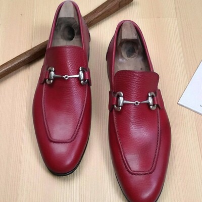 Crafted leather men classic maroon leather formal moccasin loafers dress shoes