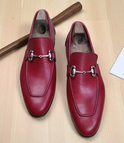 Crafted Leather Men Classic Maroon Leather Formal Moccasin Loafers Dress Shoes
