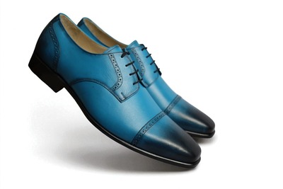 Crafted Leather Men Classic Blue Leather Oxford Lace up Dress Shoes