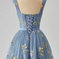 Floral Embroidery A-Line Cocktail Dress - Thumbnail 1