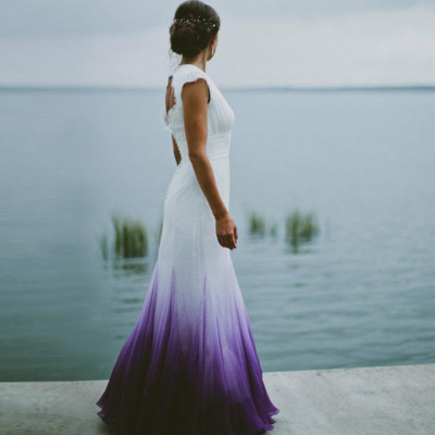Beautiful omber chiffon purple beach wedding dresses bridal gowns