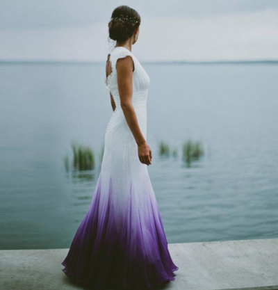 Beautiful Omber Chiffon Purple Beach Wedding Dresses Bridal Gowns